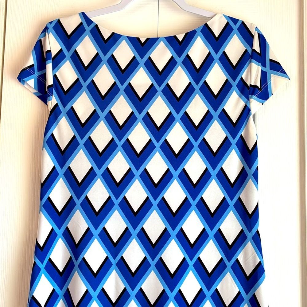 Jessica Howard Blue and Black Geometric Midi Dress Size Medium Short Sleeve - Picture 5 of 9
